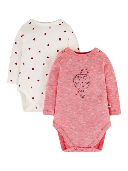 mothercare kids white & pink cotton printed full sleeves bodysuit (pack of 2)