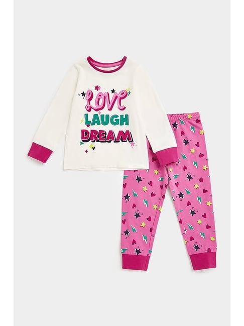 mothercare kids white & pink printed full sleeves t-shirt with joggers