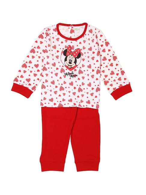 mothercare kids white & red minnie print full sleeves t-shirt with pyjamas