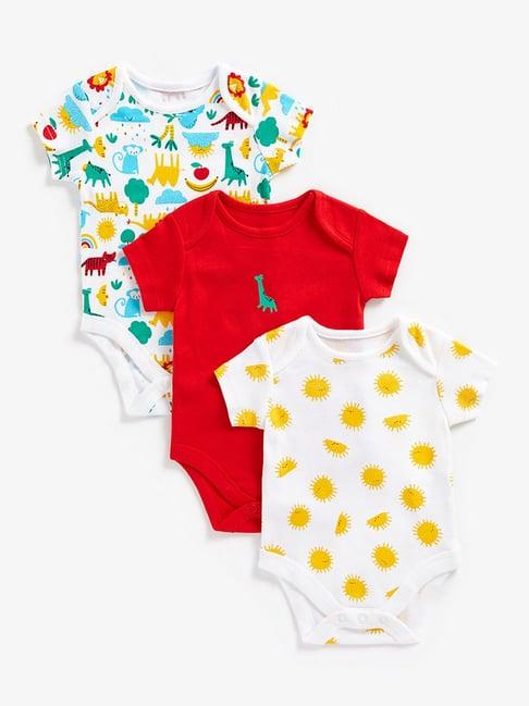 mothercare kids white & red printed bodysuit (pack of 3)