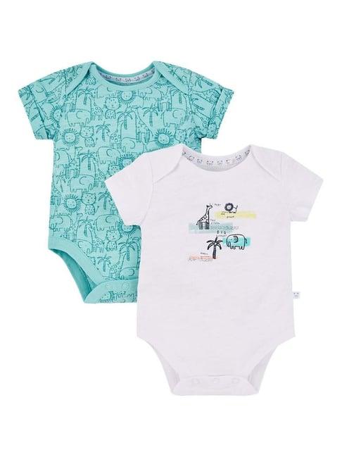 mothercare kids white & teal blue printed bodysuit (pack of 2)