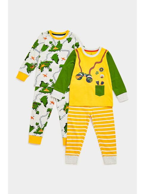 mothercare kids white & yellow printed full sleeves t-shirt (pack of 2)
 with joggers (pack of 2)