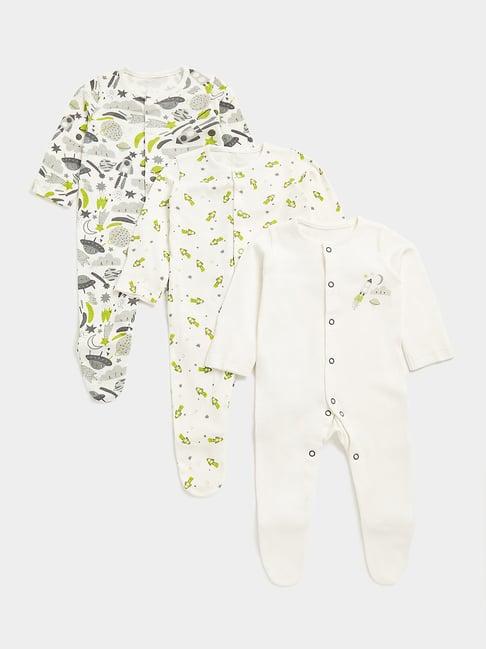 mothercare kids white printed full sleeves sleepsuit (pack of 3)