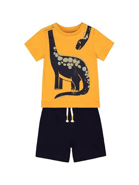 mothercare kids yellow & black printed t-shirt with shorts