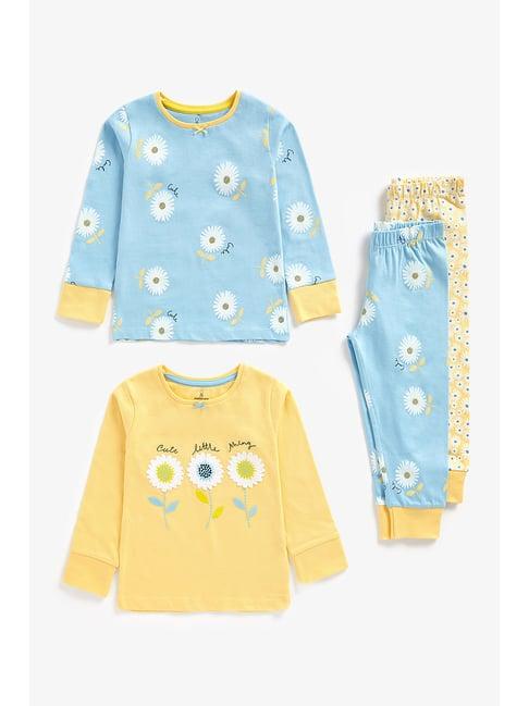 mothercare kids yellow & blue floral print full sleeves t-shirt (pack of 2)
 with joggers (pack of 2)