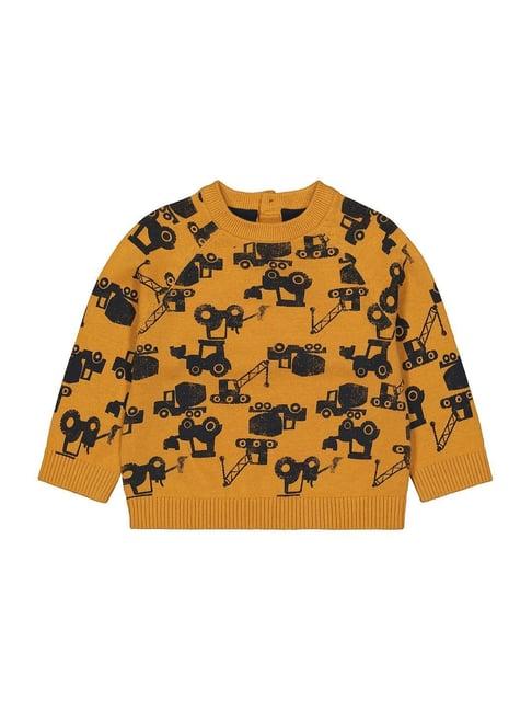 mothercare kids yellow & navy cotton printed full sleeves sweater