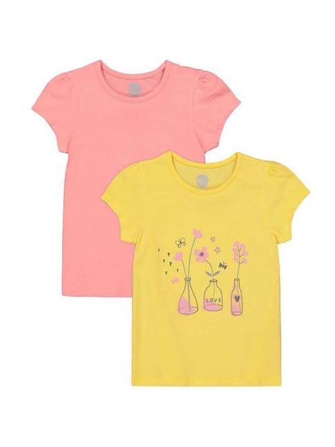 mothercare kids yellow & pink printed top (pack of 2)