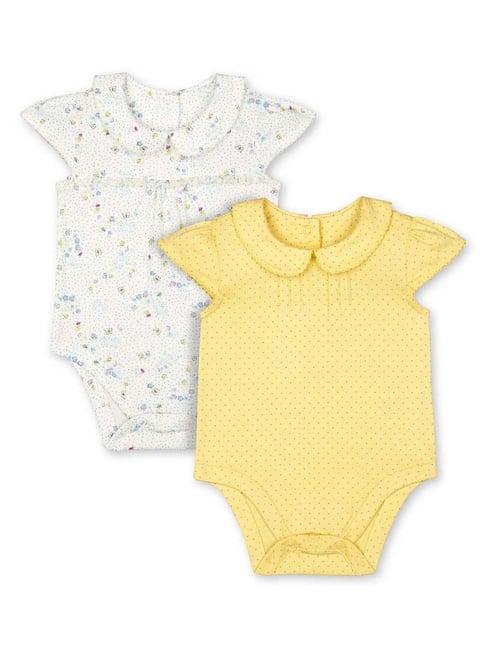 mothercare kids yellow & white cotton printed bodysuit (pack of 2)
