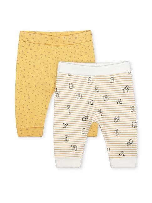 mothercare kids yellow & white printed joggers (pack of 2)