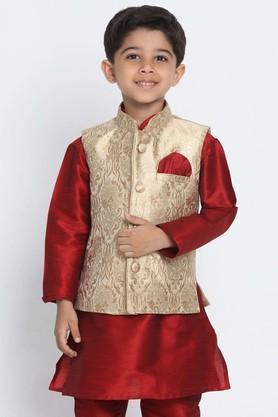 motif silk blend mandarin boys nehru jacket - gold