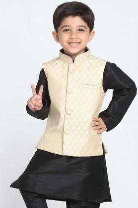 motif silk blend mandarin boys nehru jacket - natural