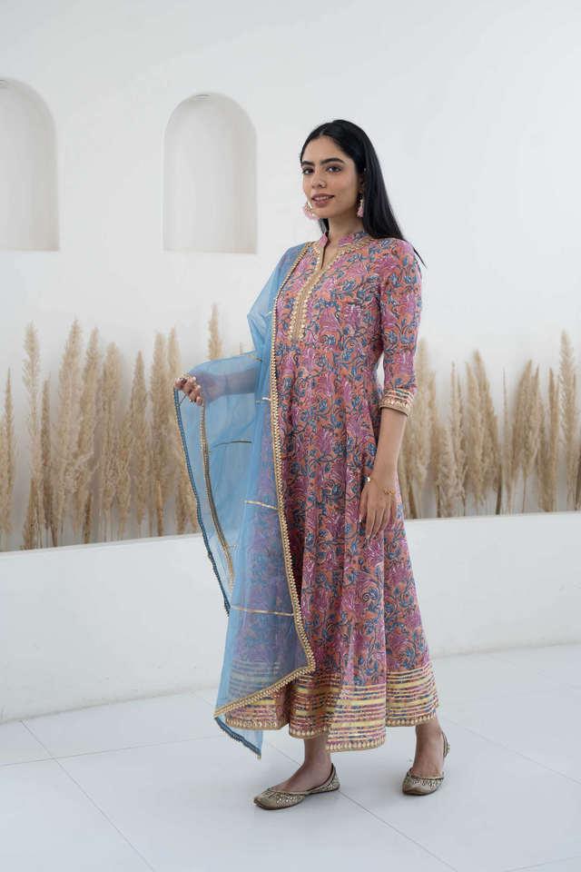 motif calf length cotton woven womens kurta dupatta set