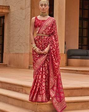 motif design woven banarasi silk saree with border