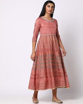 motif print & embellished empire dress