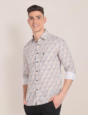 motif print cotton shirt