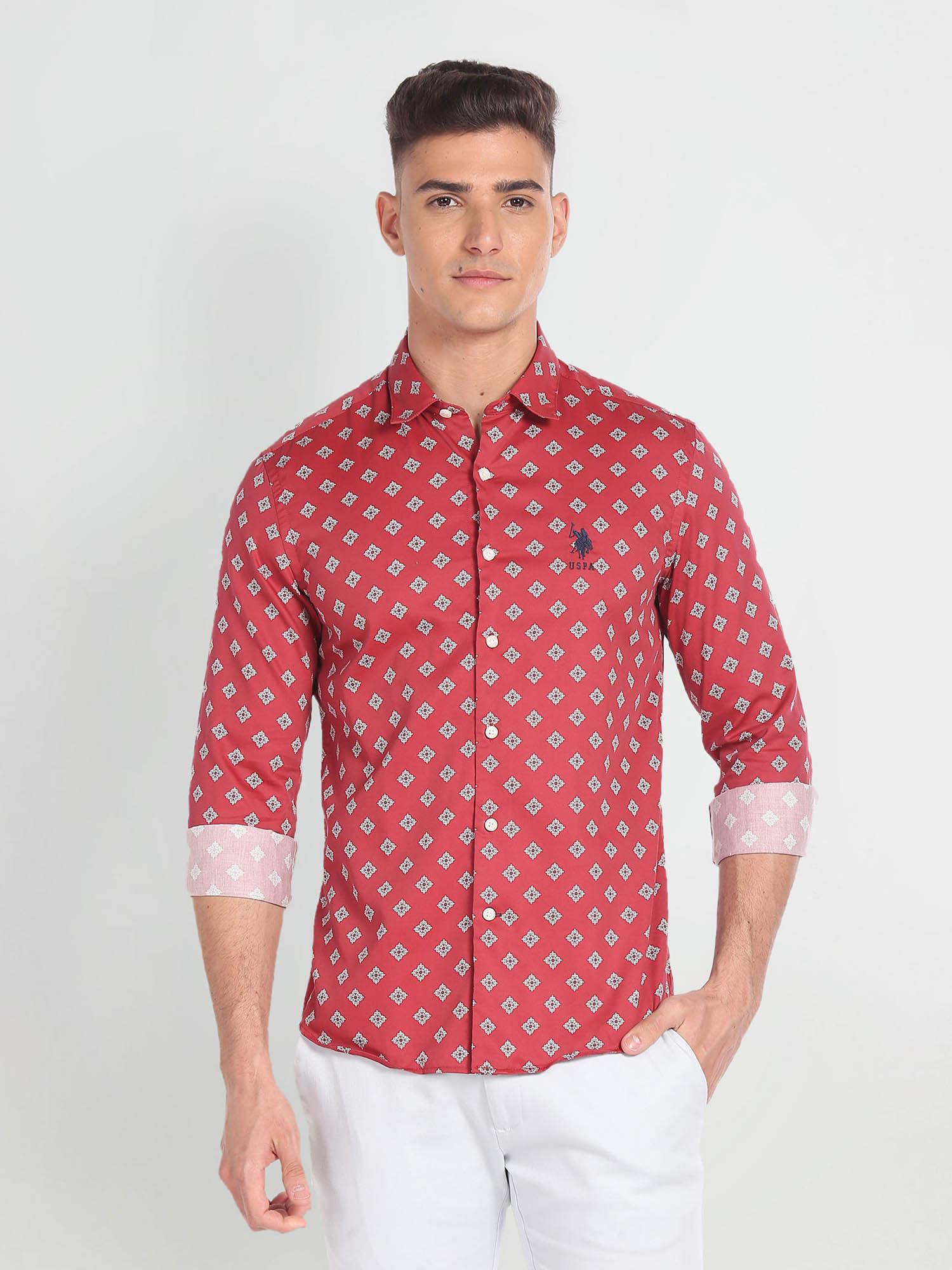 motif print twill shirt