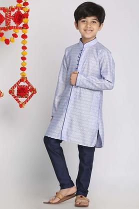 motif silk blend mandarin boys kurta pyjama set - lavender
