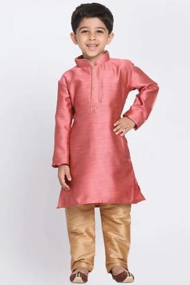 motif silk blend mandarin boys kurta pyjama set - pink