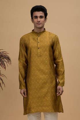 motif silk blend regular fit men's kurta - yellow