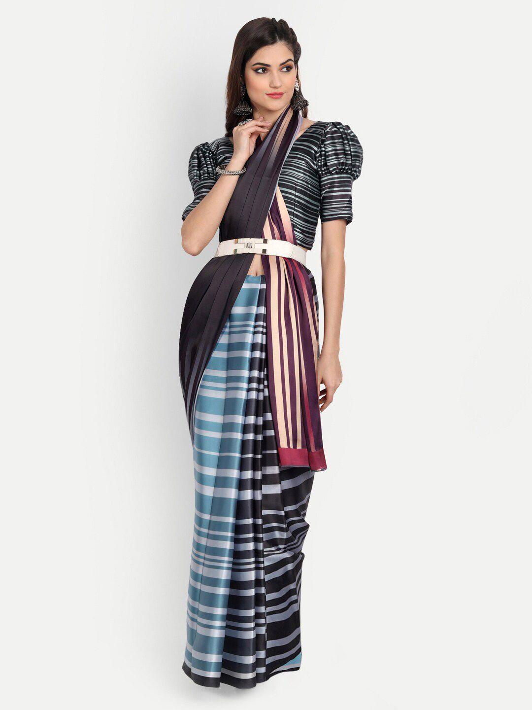 motihamir black & blue striped satin saree