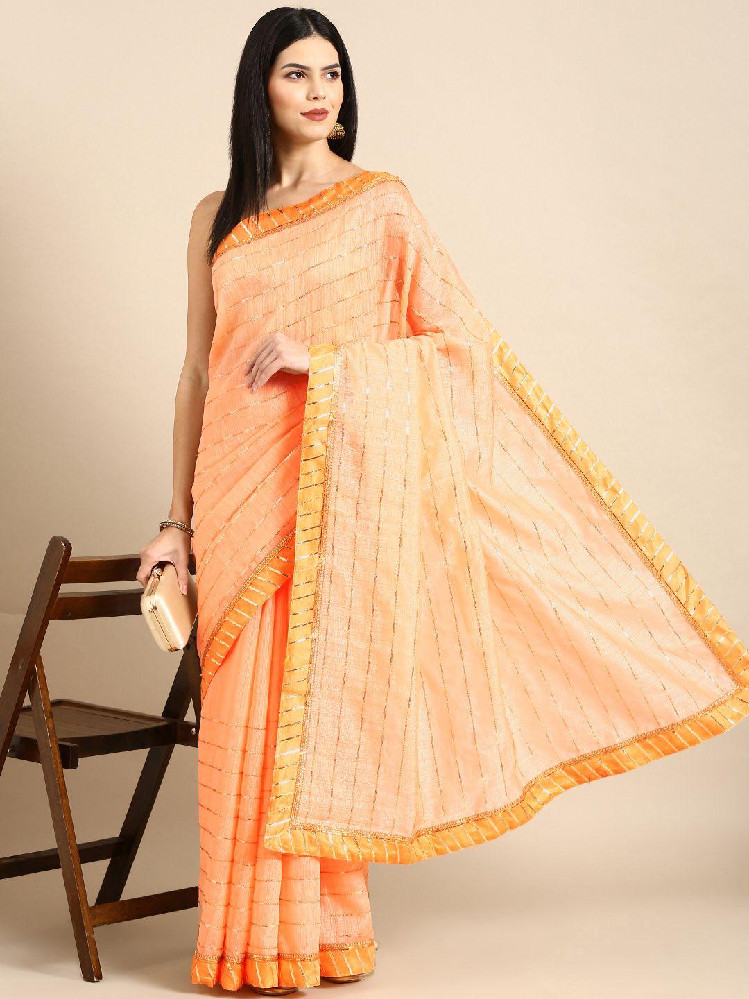 motihamir embroidered striped sequinned pure cotton saree