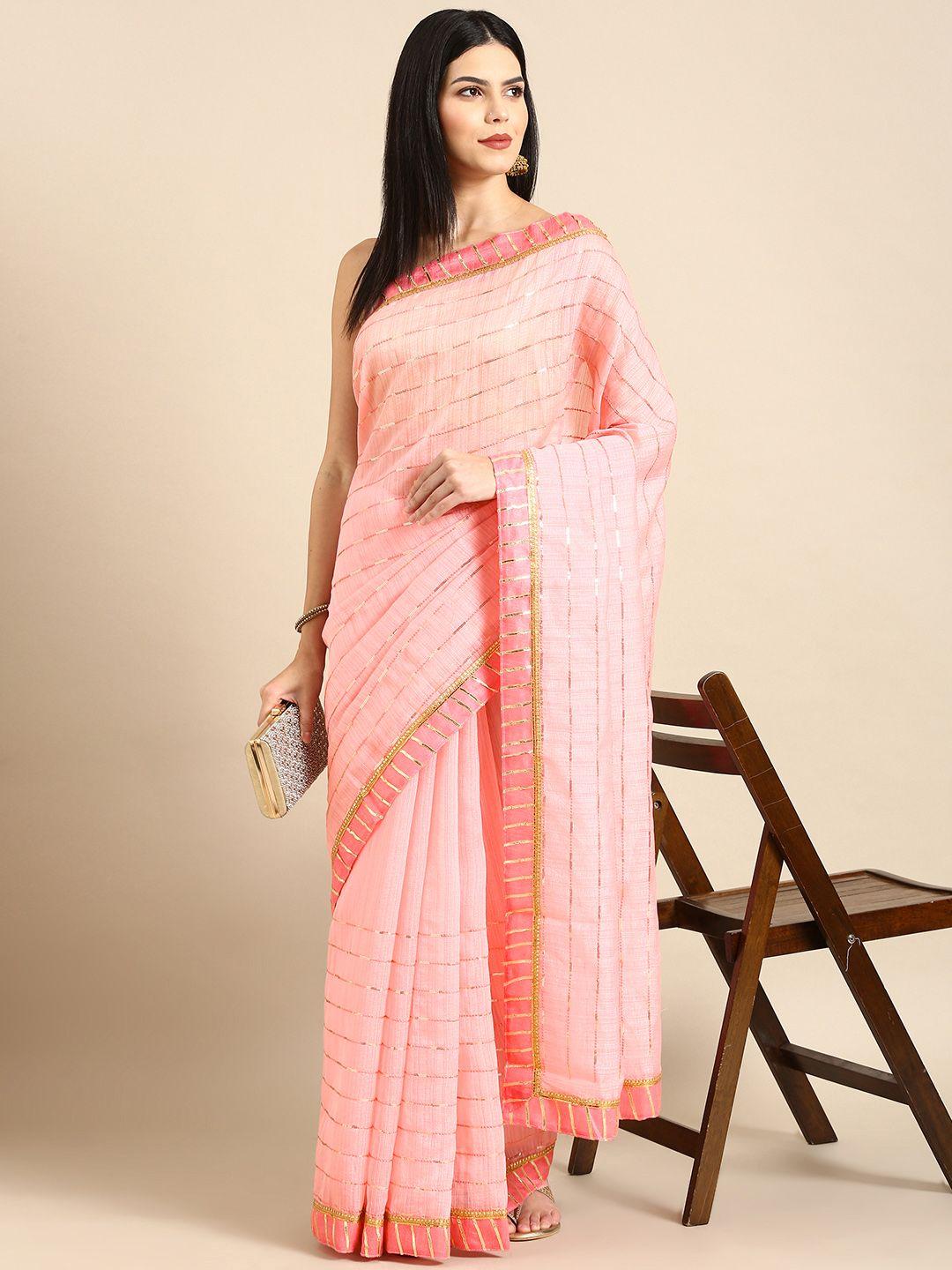 motihamir embroidered striped sequinned pure cotton saree