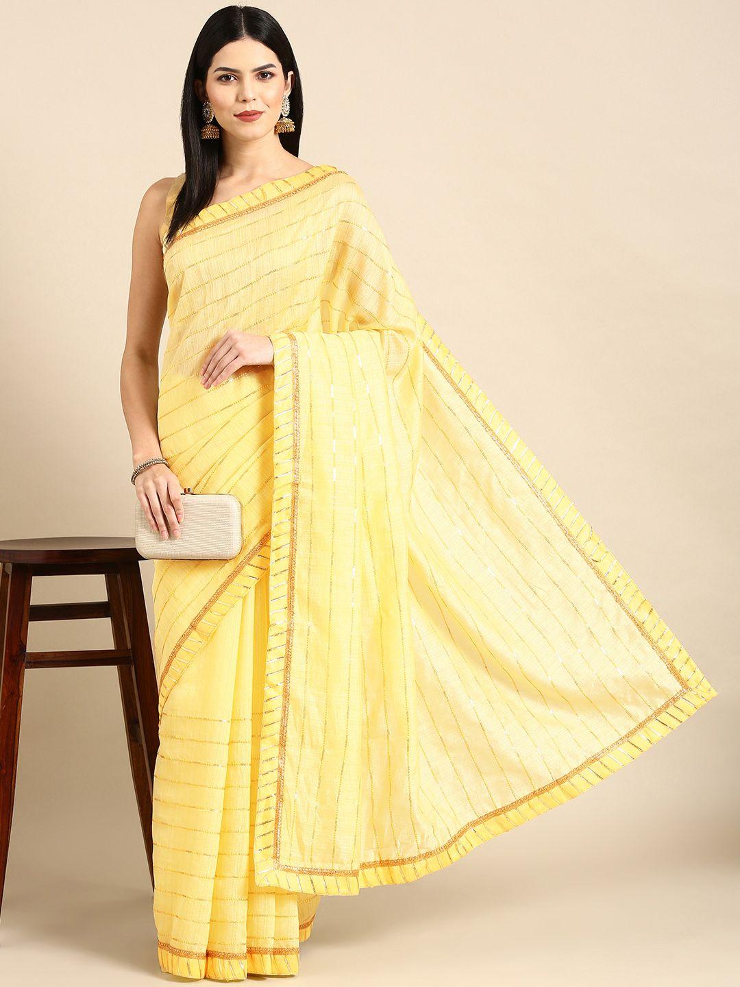 motihamir embroidered striped sequinned pure cotton saree