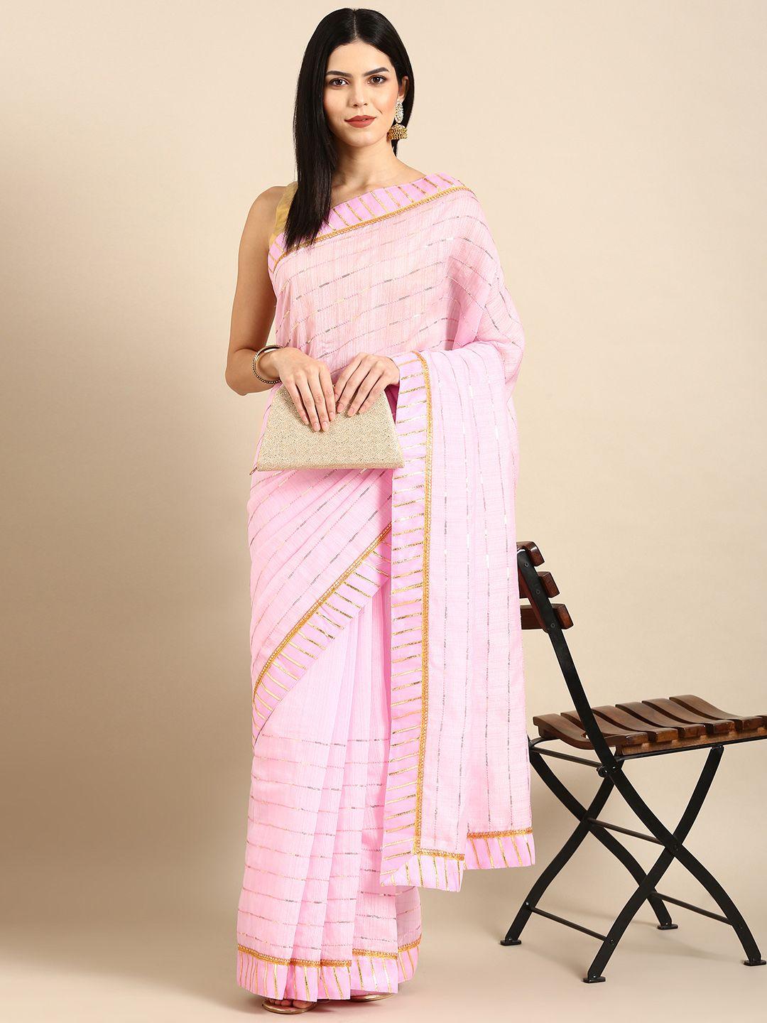 motihamir embroidered striped sequinned pure cotton saree