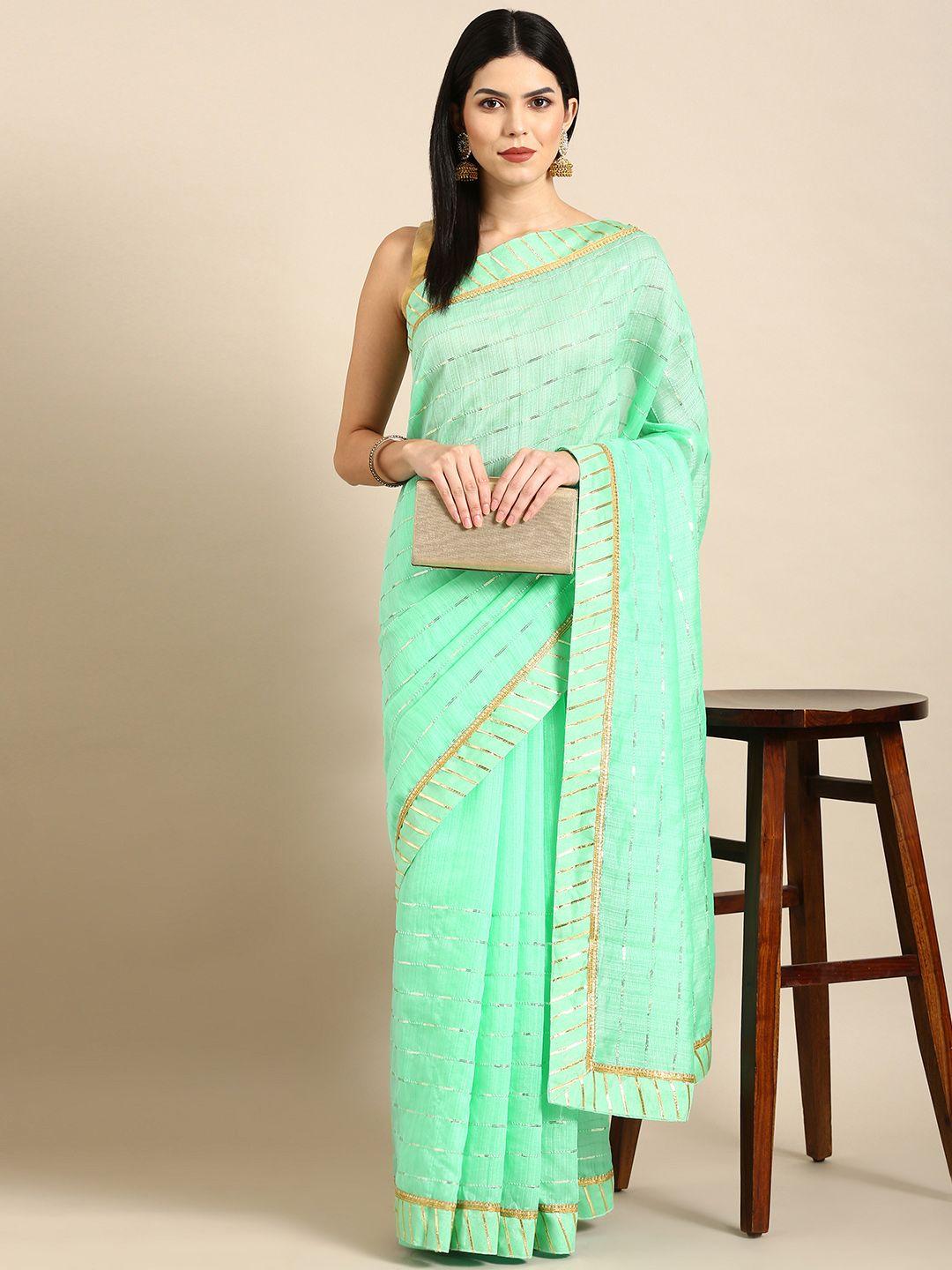 motihamir embroidered striped sequinned pure cotton saree