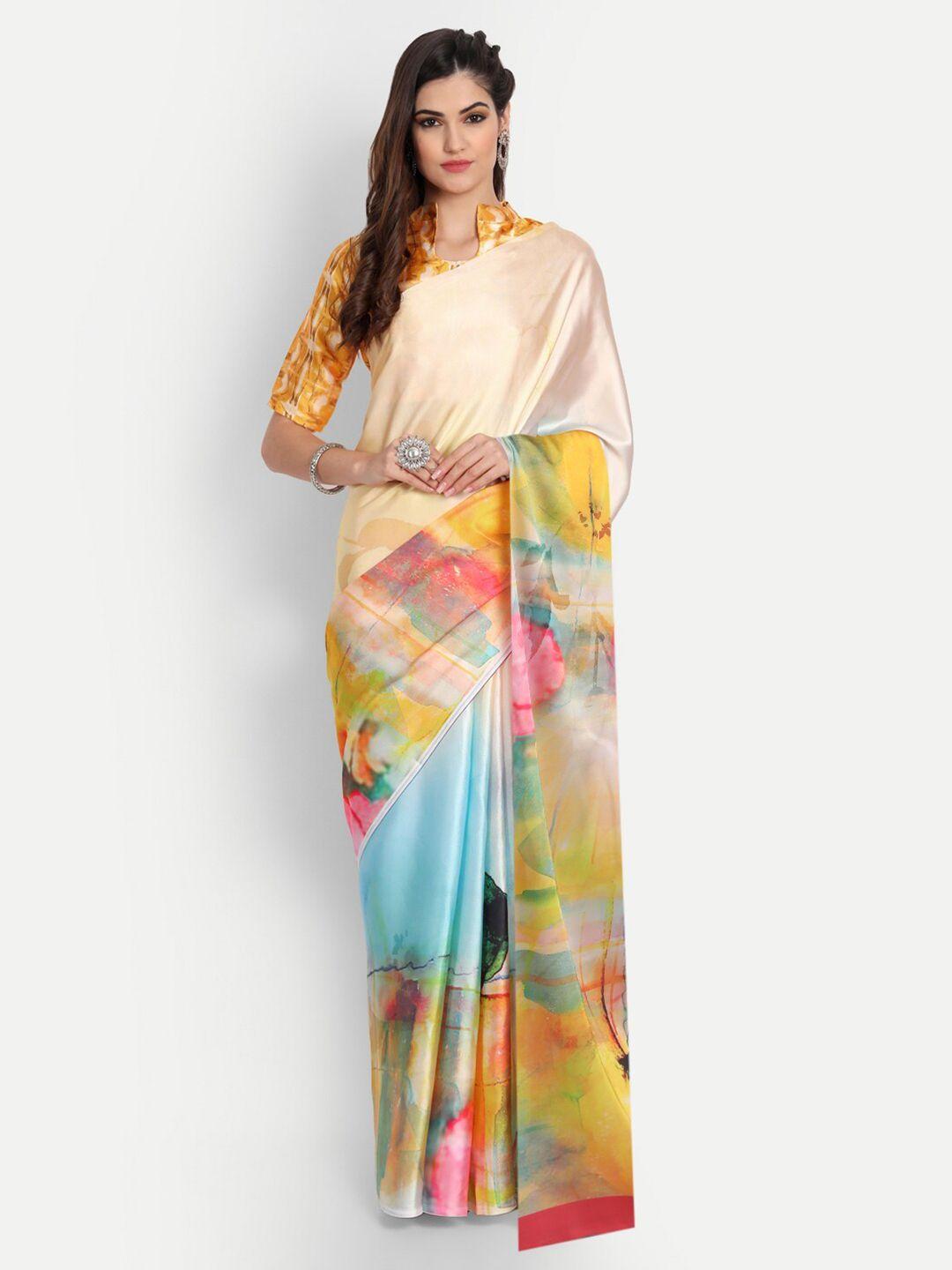 motihamir orange & blue tie and dye satin saree