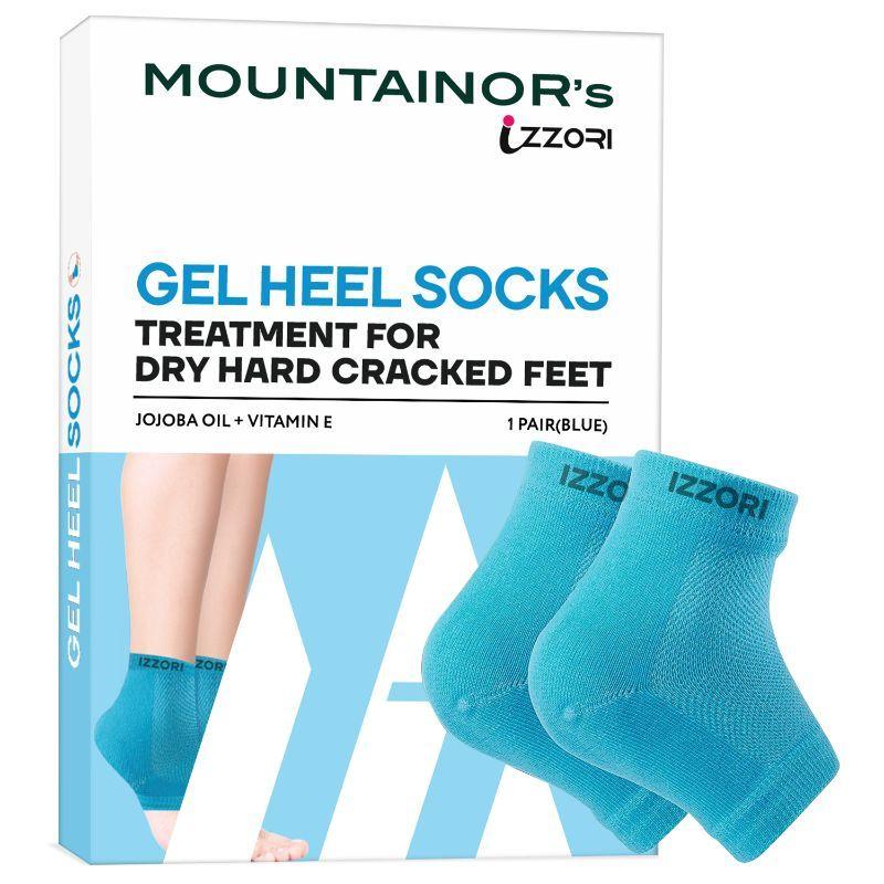 mountainor silicone gel heel socks for dry hard cracked heel repair pad - blue