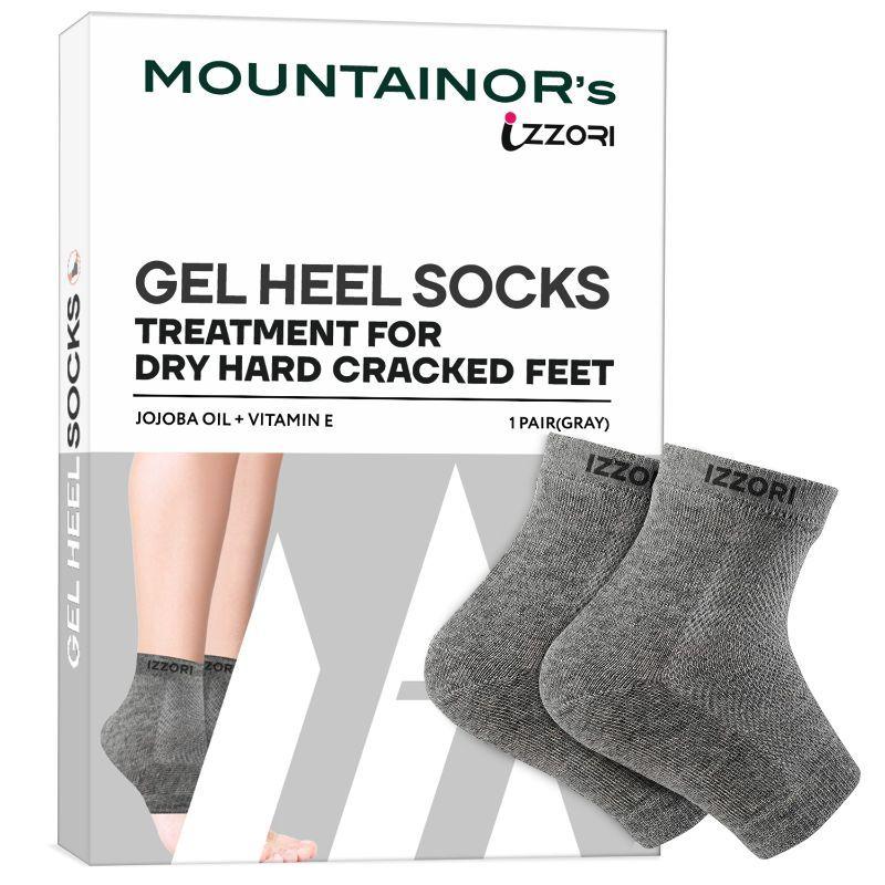 mountainor silicone gel heel socks for dry hard cracked heel repair pad - grey
