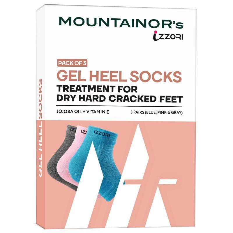 mountainor silicone gel heel socks for dry hard cracked heel repair pad - pink, blue & grey