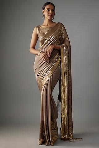 mouse colored chiffon sequins embroidered saree set