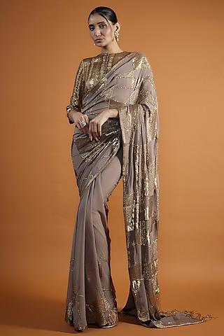 mouse chiffon sequins embroidered saree set