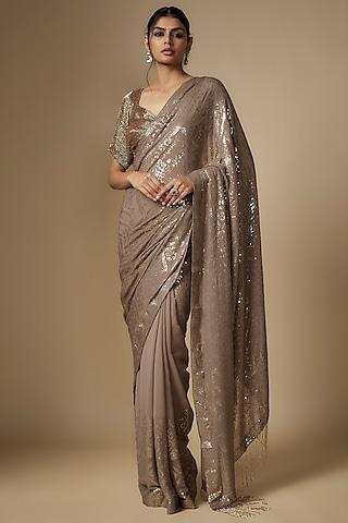 mouse chiffon sequins embroidered saree set