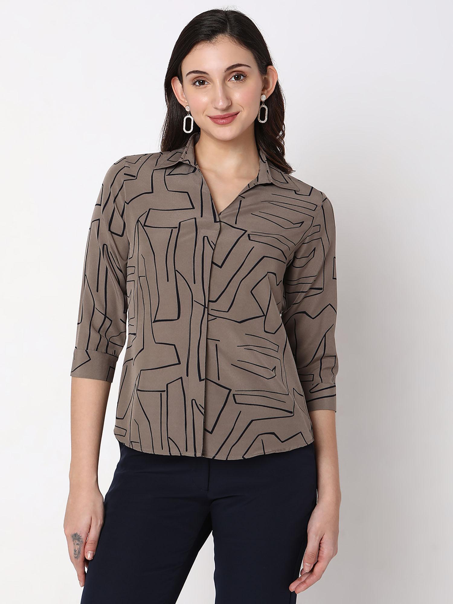 mouse grey collar neck printed formal shirt