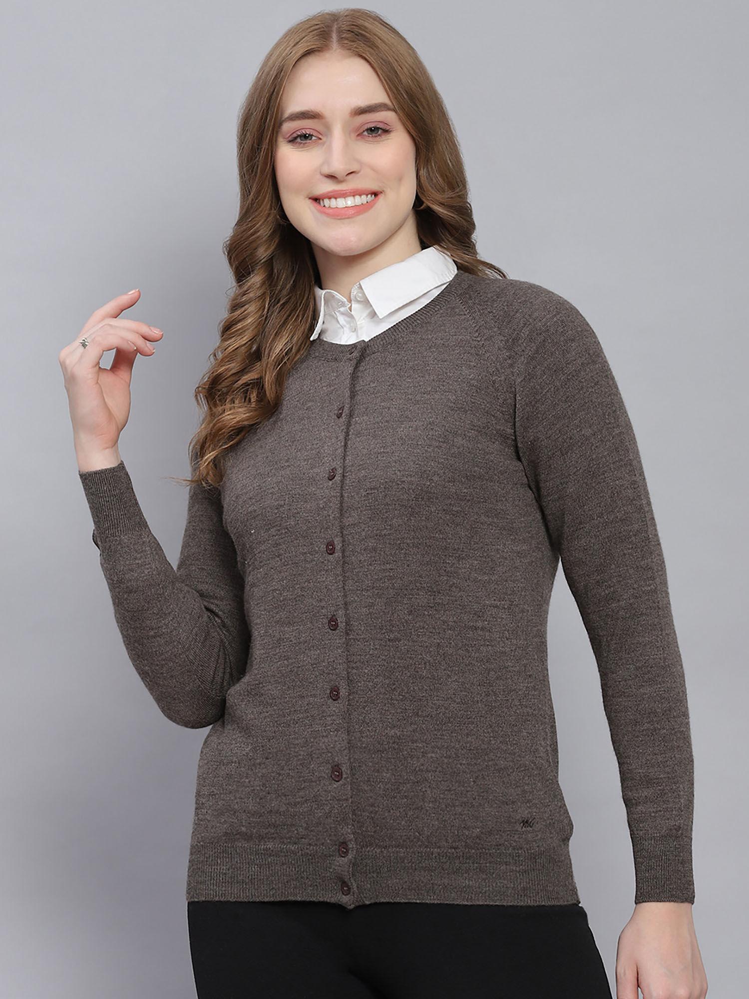 mouse grey mix solid round neck cardigan