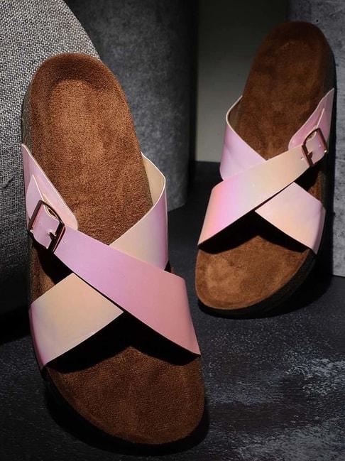 mozafia women's light pink cross strap sandals