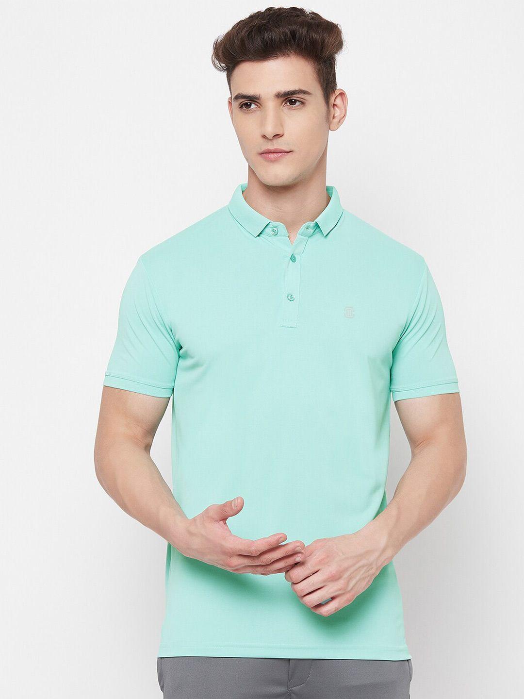 mozafia men sea green polo collar slim fit t-shirt