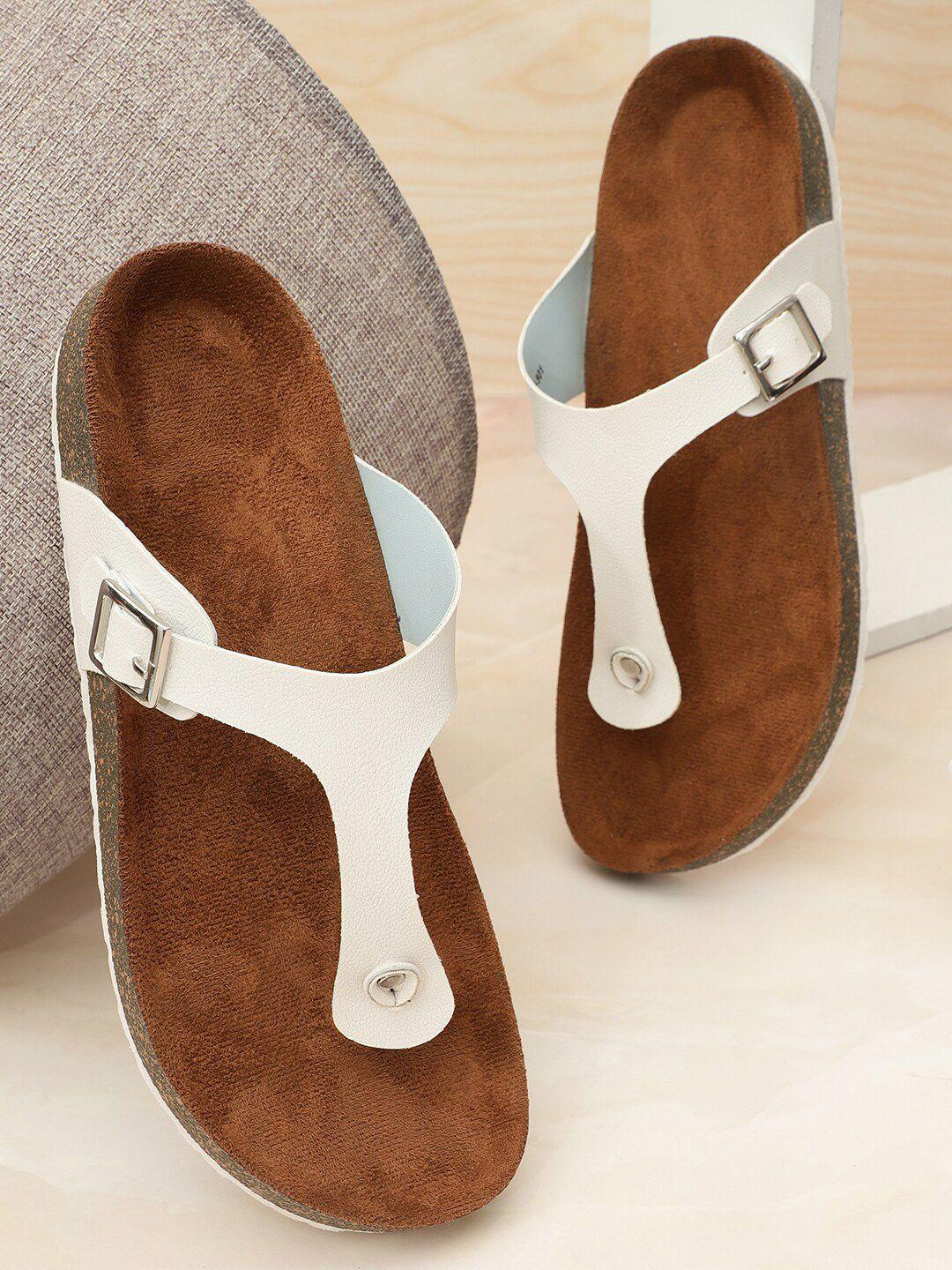 mozafia t-strap flats with buckle detail