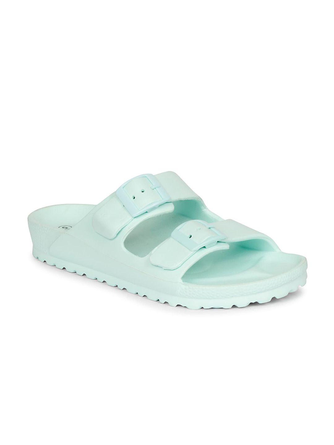 mozafia women sea green rubber sliders