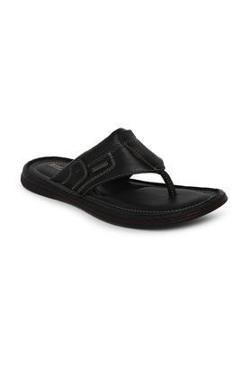 moze leather slipon mens flip flops - black