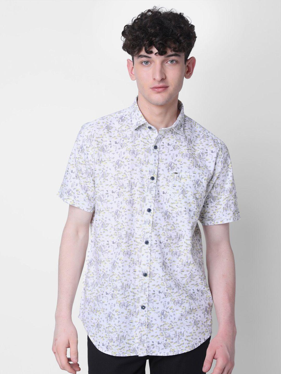 mozzo classic abstract printed slim fit cotton casual shirt