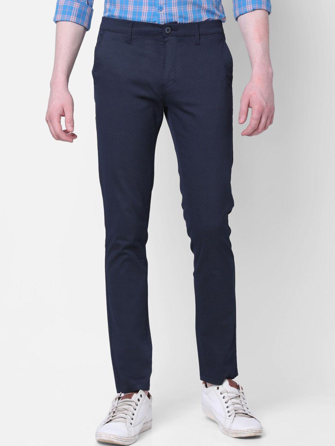 mozzo men navy blue slim fit trousers