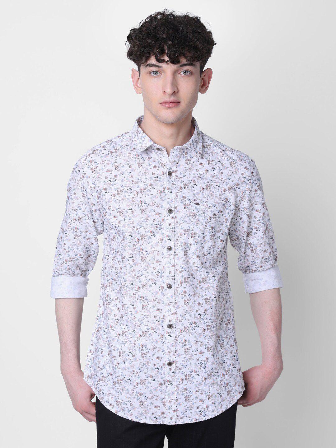 mozzo men white classic slim fit floral opaque printed casual shirt