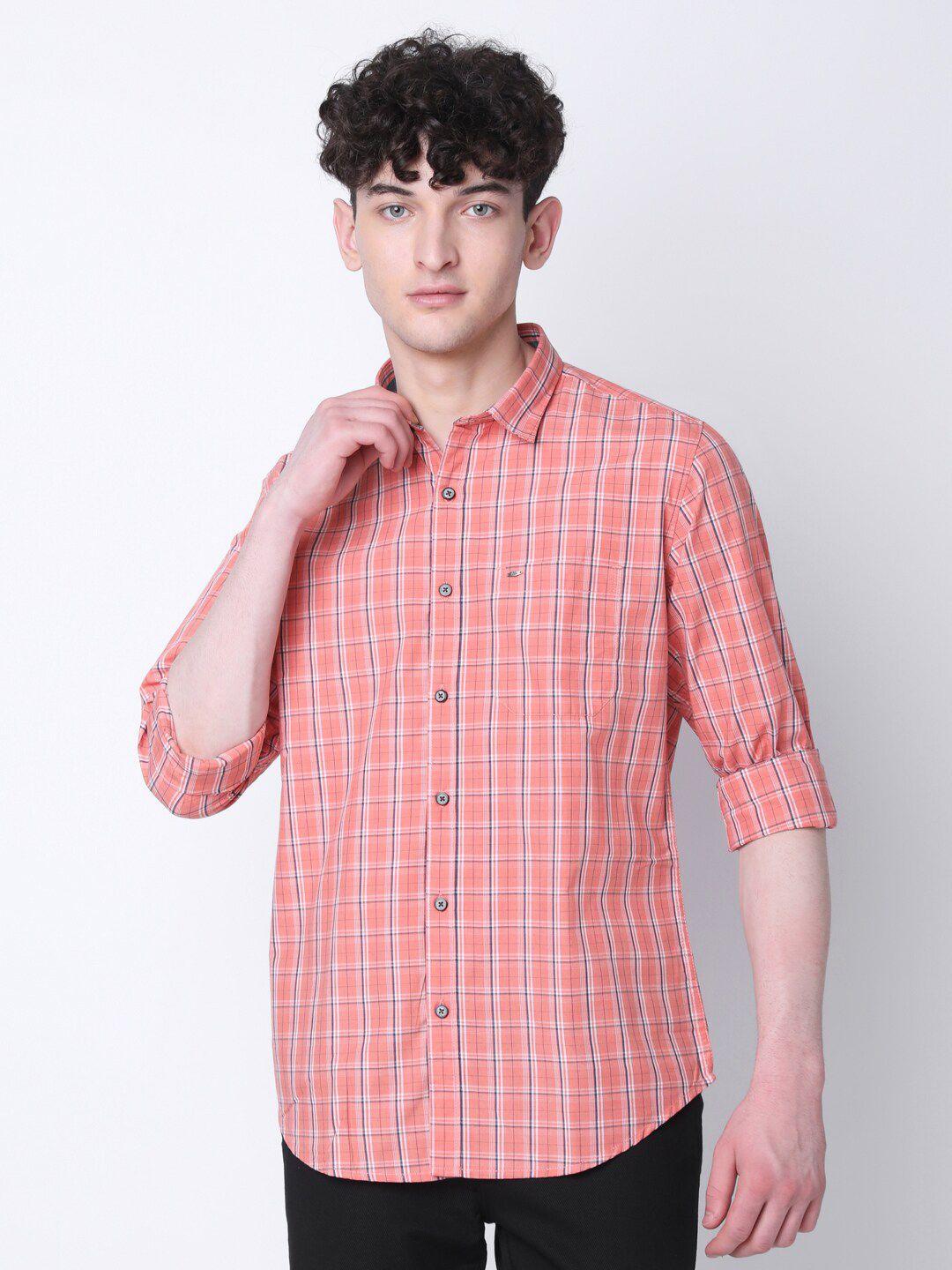 mozzo classic slim fit opaque checked cotton casual shirt