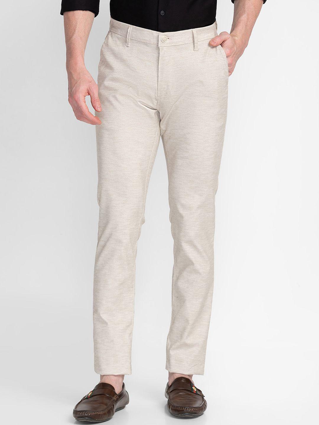 mozzo men beige slim fit trousers