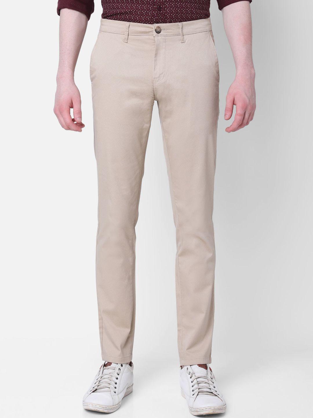 mozzo men beige slim fit trousers