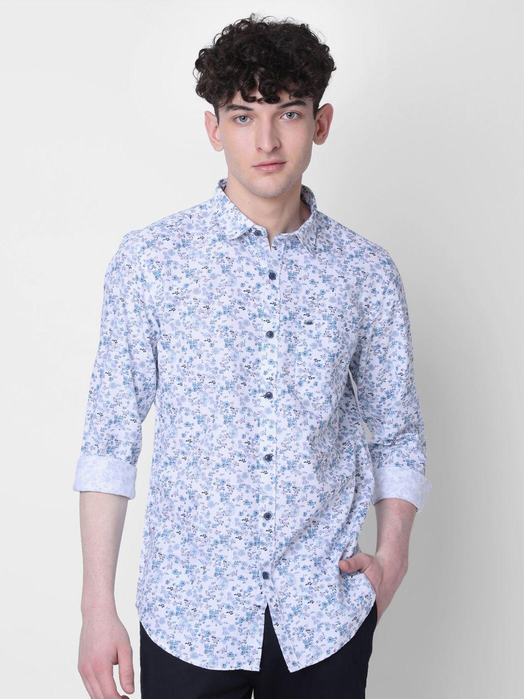 mozzo men blue classic slim fit floral opaque printed casual shirt